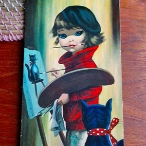 Vintage Print - Artist Painter and Cat